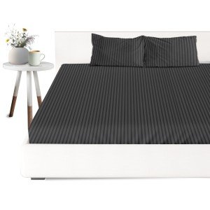 RainV® Black Color Stripe Design Microfiber King Size Bedsheet (108"x108")
